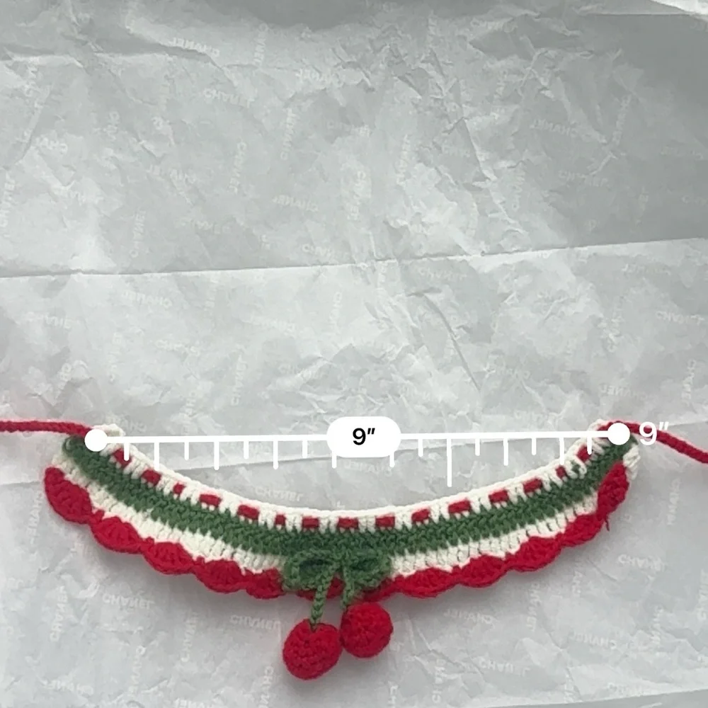 Festive Red and Green Crochet Cat/Dog Collar